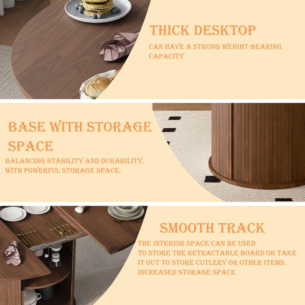 Extendable Round Dining Table for 2-4-6, 59 Inch Dining Room Kitchen Table with 2-Tier Storage Shelf, Modern
