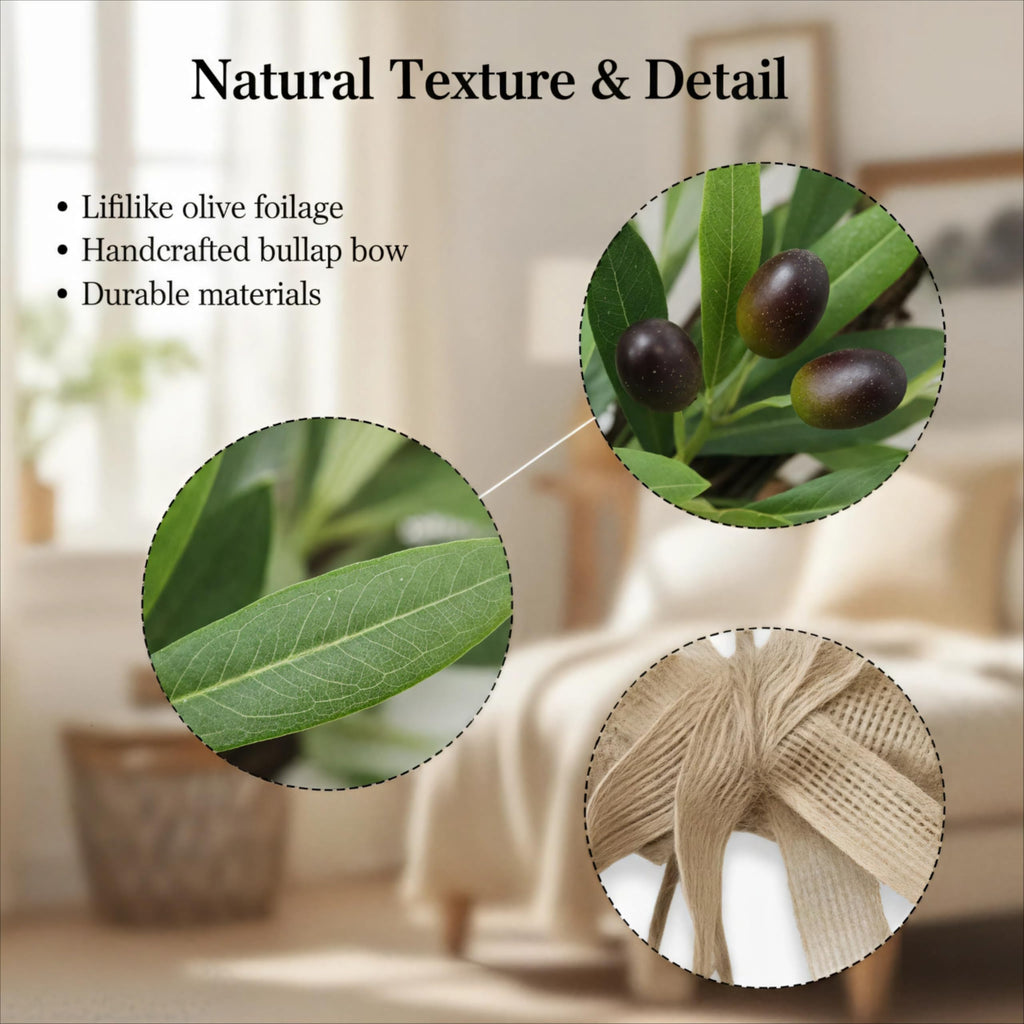 22 Inch Lifelike Faux Heart Shaped Olive Wreath for Front Door