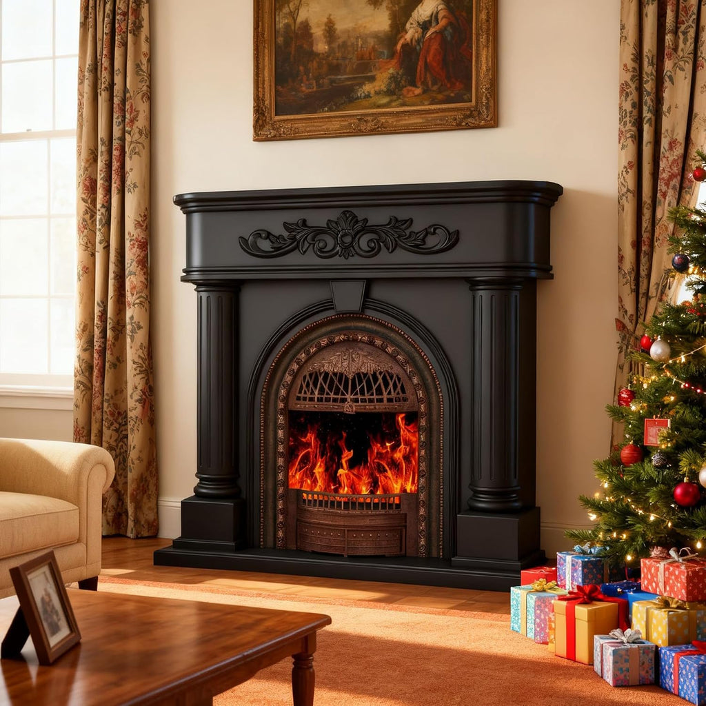 Electric Fireplace with Mantel, Solid Wood 51Inch Black TV Stand with Fireplace for Living Room, Vintage Style
