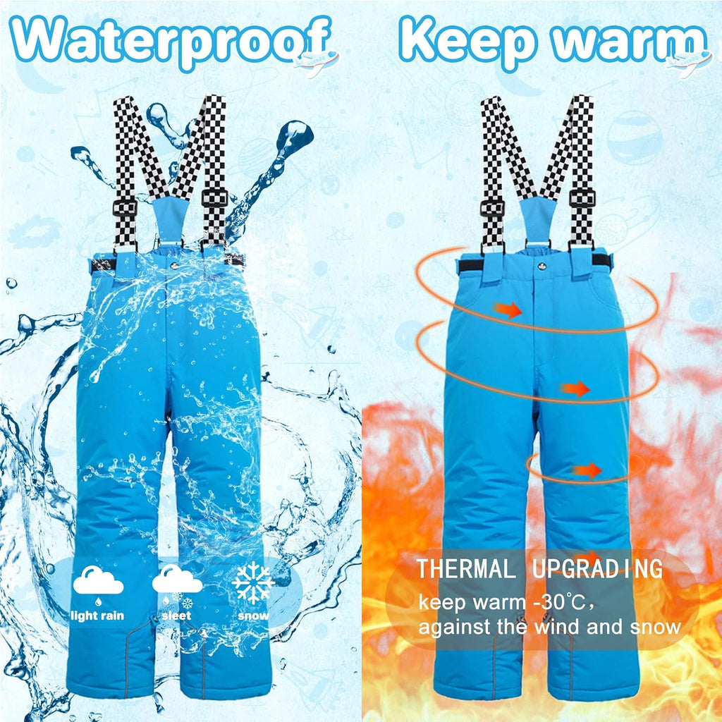 Kid's Snow Bib Pants Winter Waterproof Windproof Ski Pants Insulated Snowboard Overalls for Boys Girls