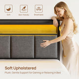 Bed Frame Full with Charging Station and LED Lights, Upholstered Storage Headboard with Drawers