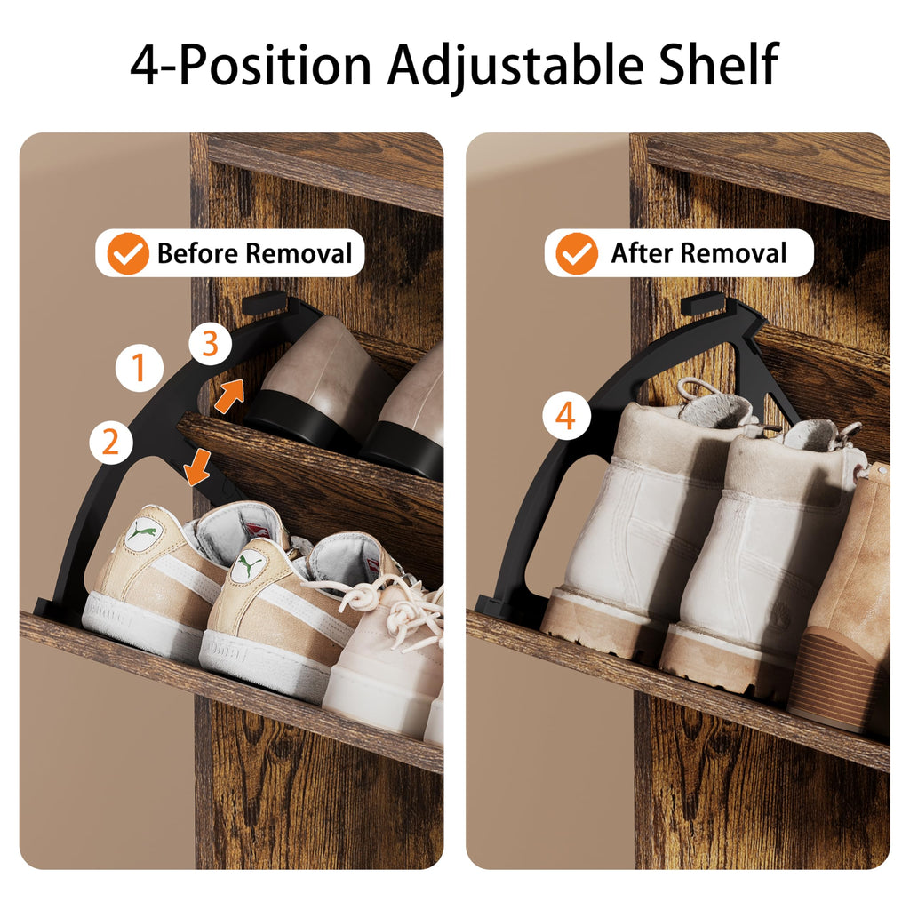 Brown Hidden Shoe Storage Cabinet with 2 Flip Drawers