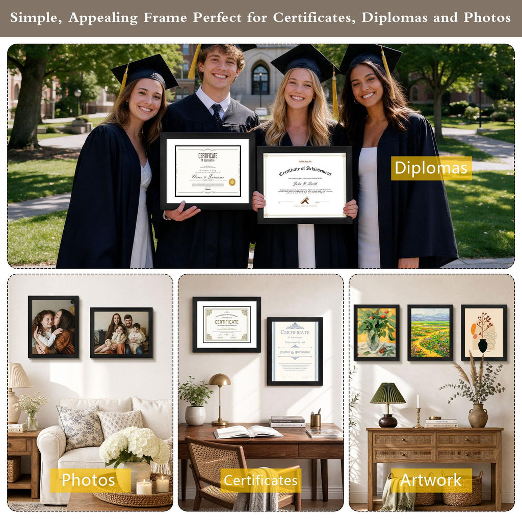 11x14 Diploma Frame Mat for 8.5x11 Certificate, Wood/Glass