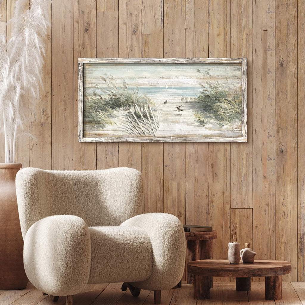 Coastal Seaside Wood Wall Art, Beach Dune Picture, 40"x20" Wall Decor
