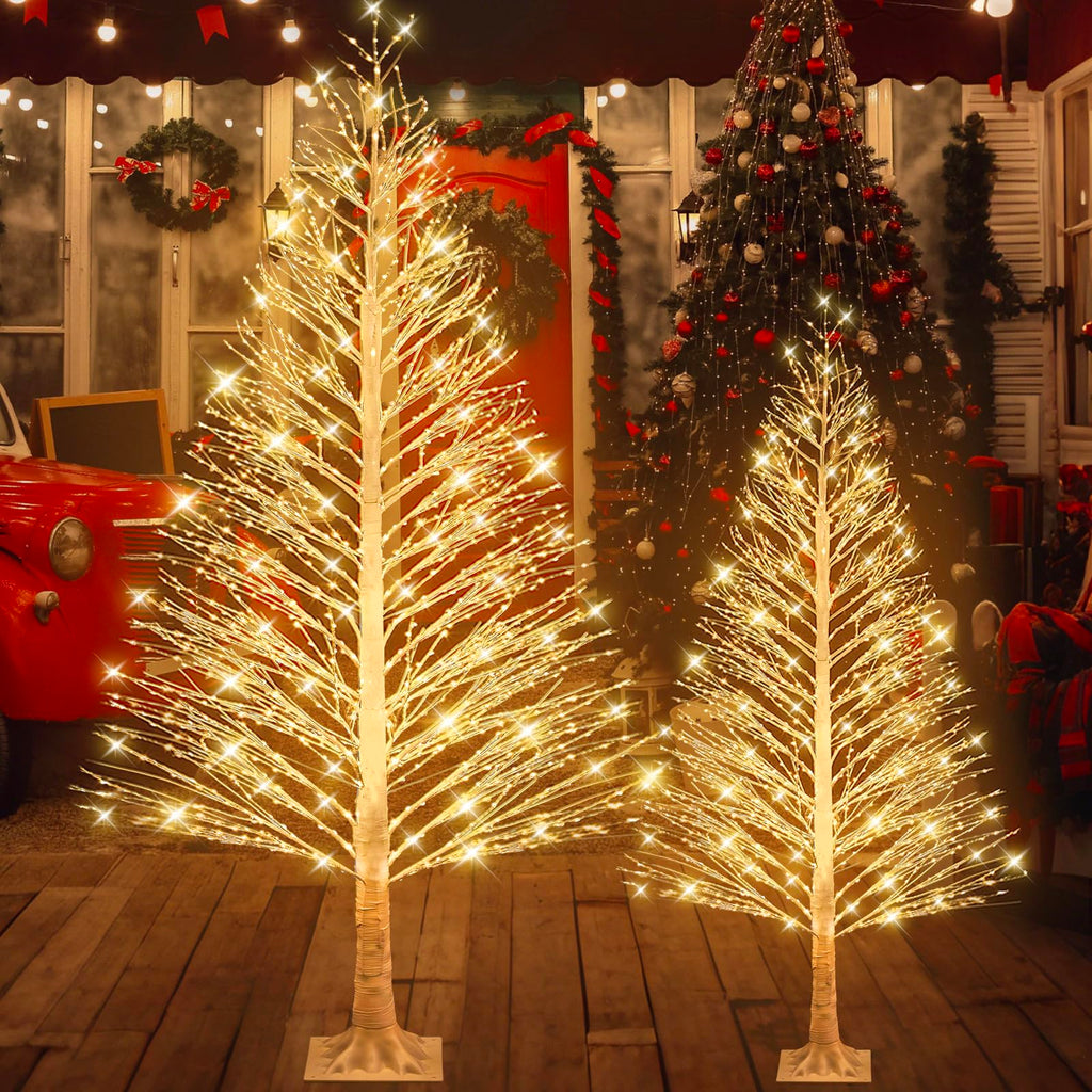 2 Pack 4ft/6ft-600led/1100led Christmas Lighted Birch Tree