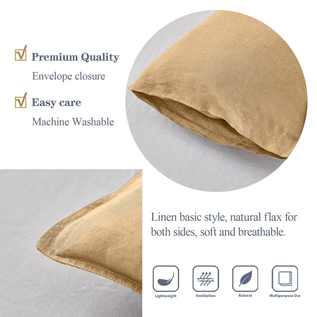 100% Linen Lumbar Pillow Cover 12 x 20 Inches Set of 2 Rectangular Decorative Throw Cushion Cover for Couch Sofa Bed