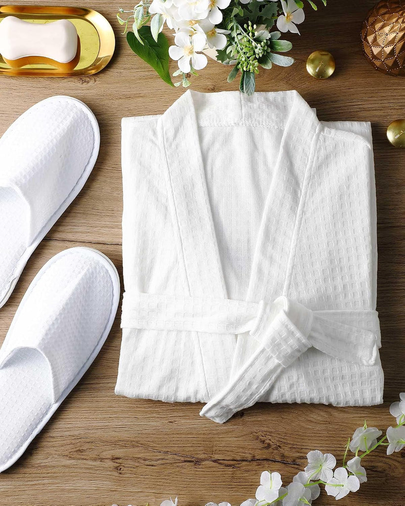 Waffle Bathrobe and Slippers Bulk Set Spa Robes Hotel Bath Lightweight Thin Commercial Soft Shower Party