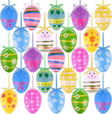 Easter Tree Ornaments, Hanging Plastic Easter Eggs Party Decorations for Basket Party Home Outdoor Garden - Set of 30