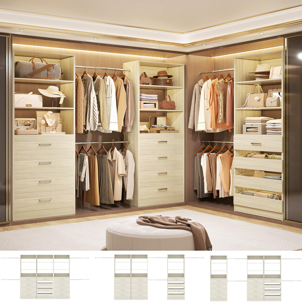 Closet System with 12 Drawers, 8.5-11.5Ft Wood Closet Organizer