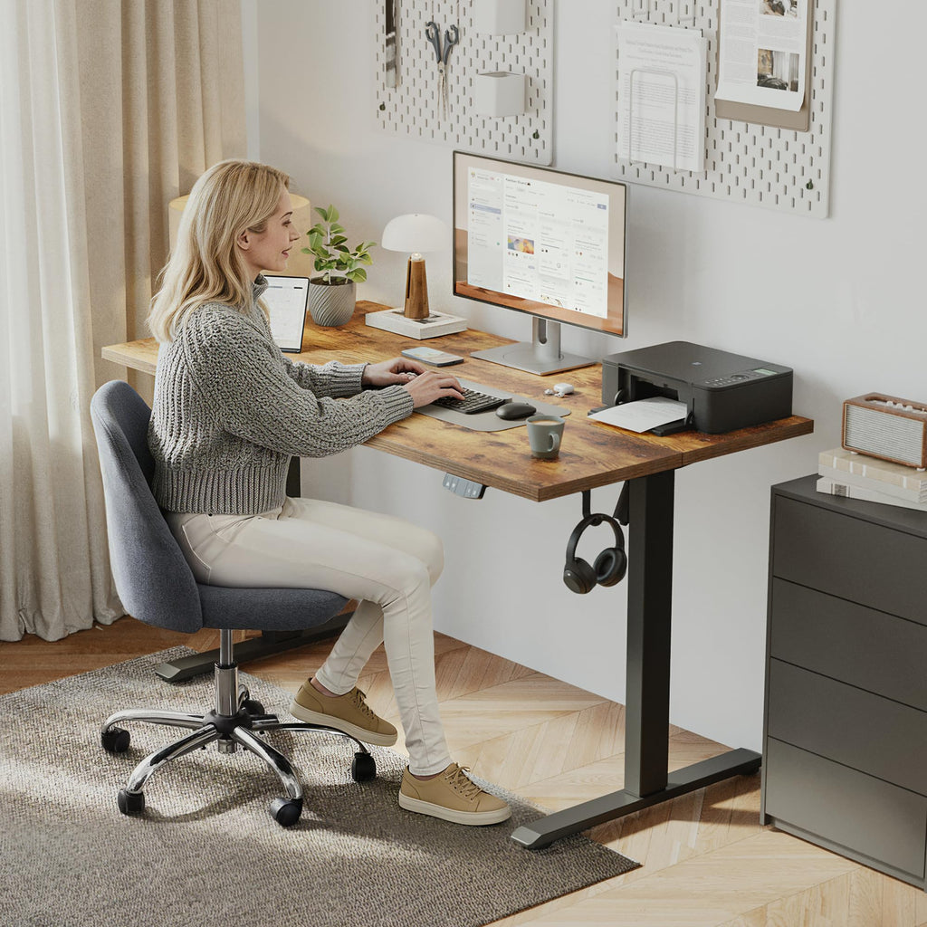48 x 24" Electric Standing Desk, Height Adjustable, Rustic Brown