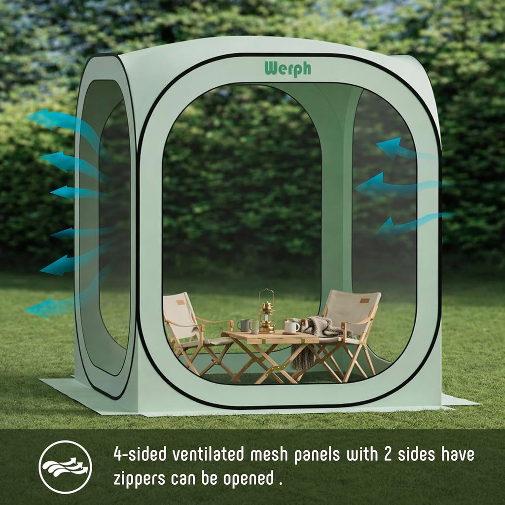 6x6 Pop-Up Screen Tent, Mosquito Net Gazebo, UV Resistant, Green | Roof Waterproof Screen Canopy