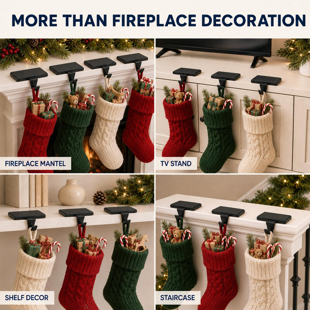 Holders for Mantle Set of 6, Christmas Heavy Duty Stocking Hooks, Non-Slip Base Stocking Hangers for Xmas Holiday