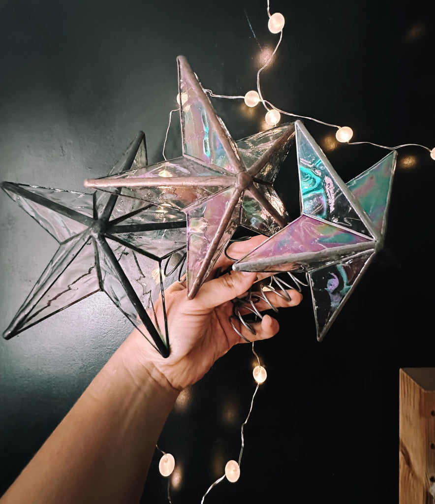 Christmas Tree Topper, Christmas Tree Star (Iridescent Texture Clear Glass, Copper)
