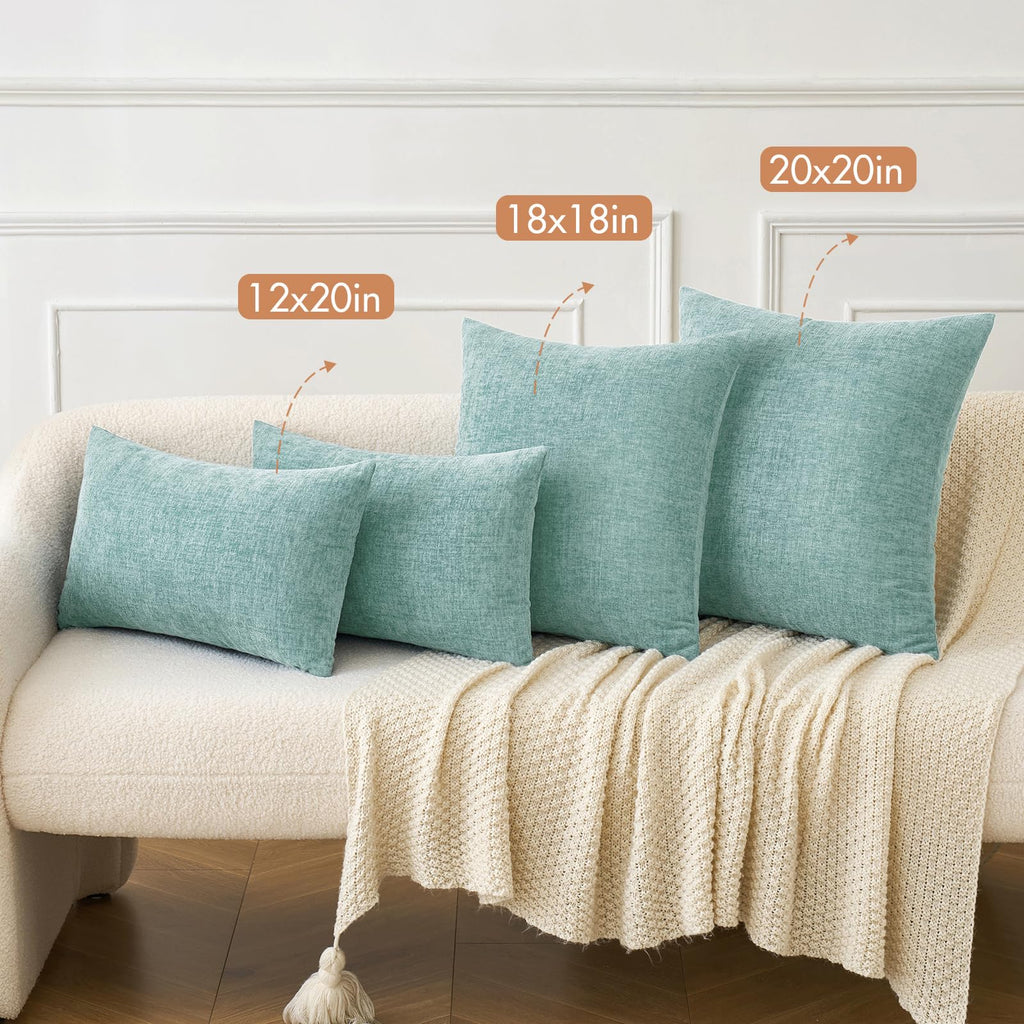 Soft Chenille Throw Pillow Covers Aqua Green 20x20 Inch Pack of 2
