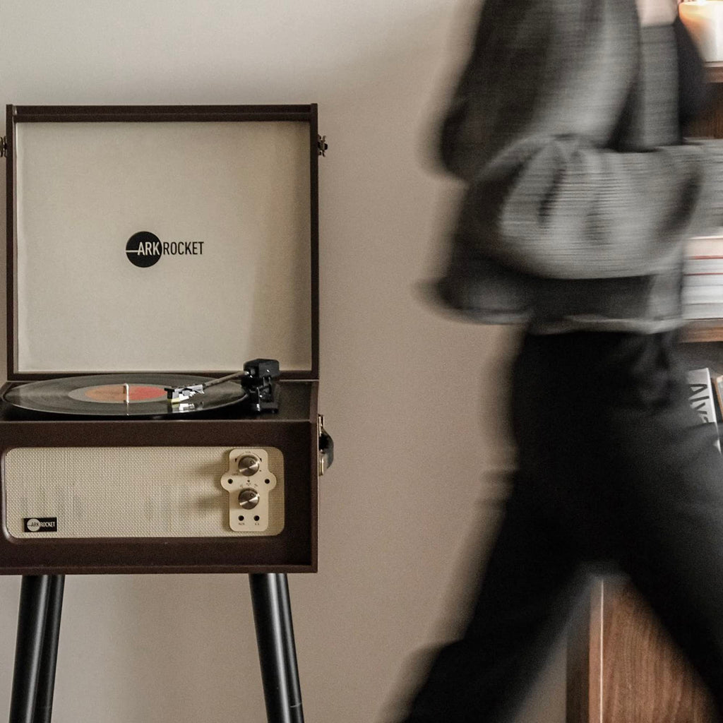 Discovery II 3-Speed Bluetooth Record Player Retro Console Turntable with Built-in Speakers and Removable Legs (Brown)