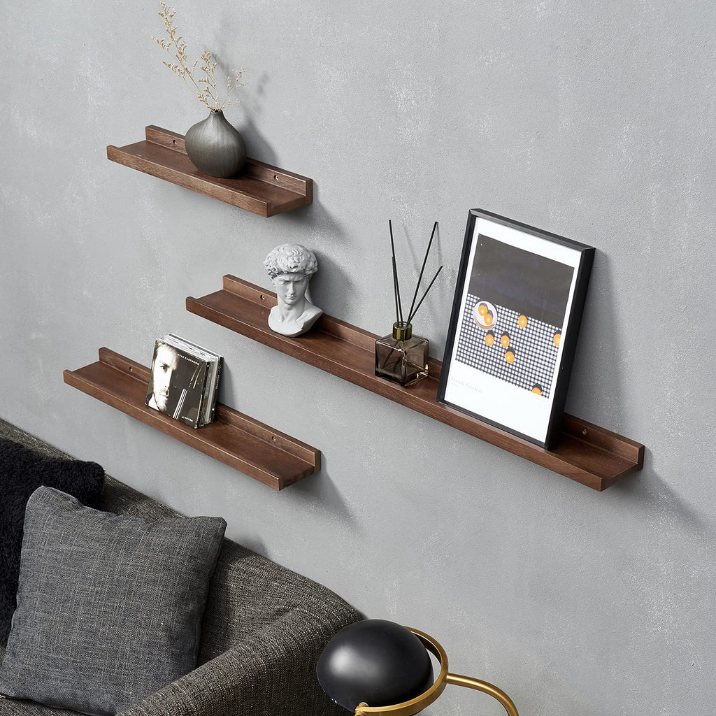 12x4-Inch Walnut Solid Oak Wood Floating Shelf for Wall Decor