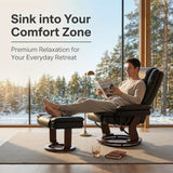 Modern Reclining Swivel Lounge Chair and Ottoman — Black PU Leather