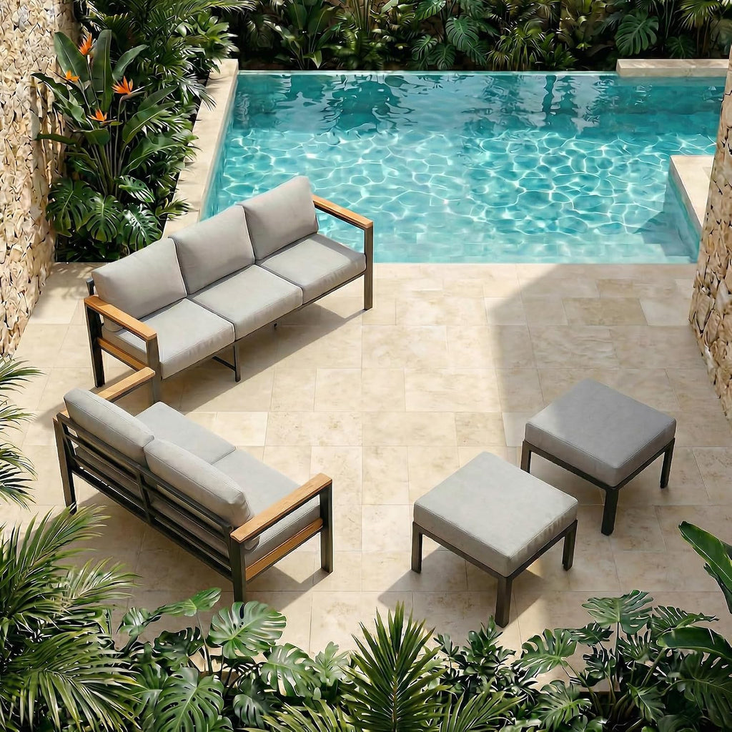4 Piece Outdoor Patio Furniture Set, 7 Seat Oversized Outdoor Sectional Sofa with Washable Thick Cushions, Patio