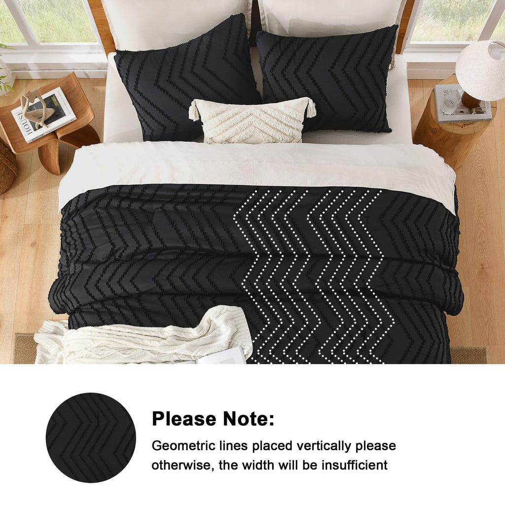 Black Super King Plus Comforter Set, 3 Pcs Boho Tufted Bedding Set