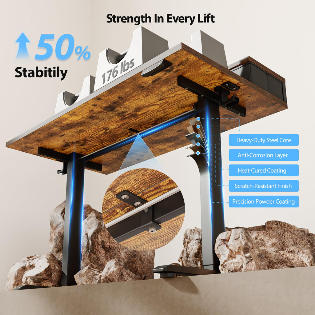 Electric Standing Desk with Drawers & Shelf, 48*24", Rustic Brown