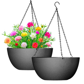 13 inch 2Pack Large Hanging Planters for Outdoor Indoor Plants with Drainage Holes and Chain, Round Hanging Flower
