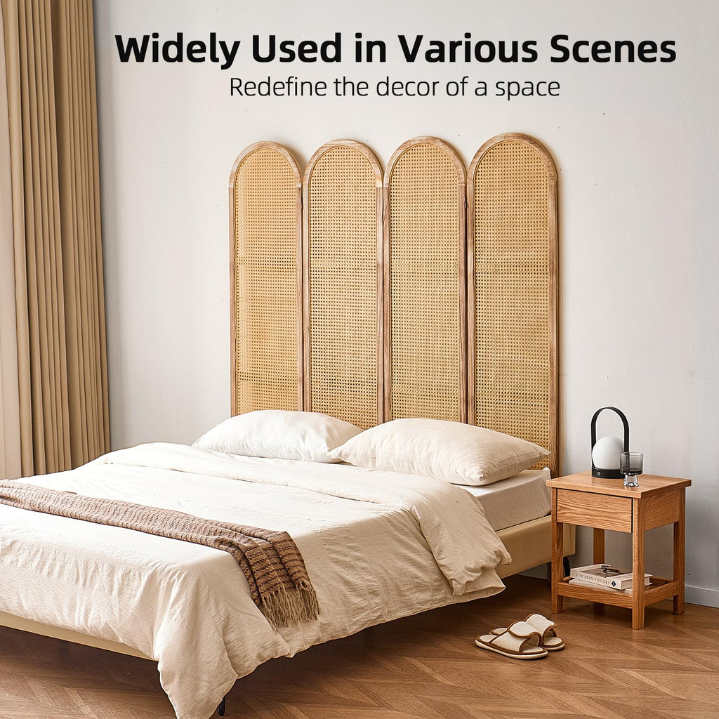 4 Panel Rattan Room Divider Screen, Boho Folding Privacy Screen