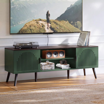TV Stand with Open Shelves for 55/60 Inch TVs, Mid Century