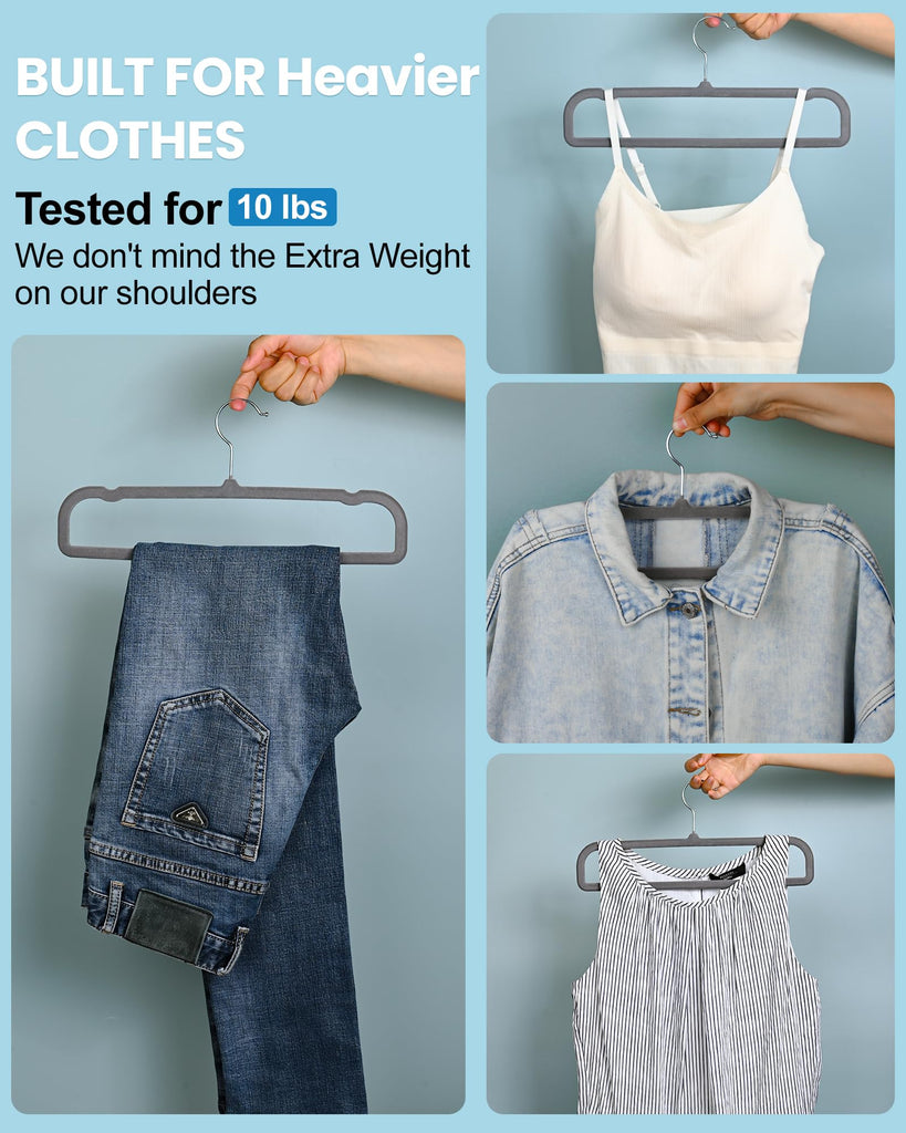 Velvet Hangers Non Slip - 20 Pack Pants Hangers for Grey Felt Hangers