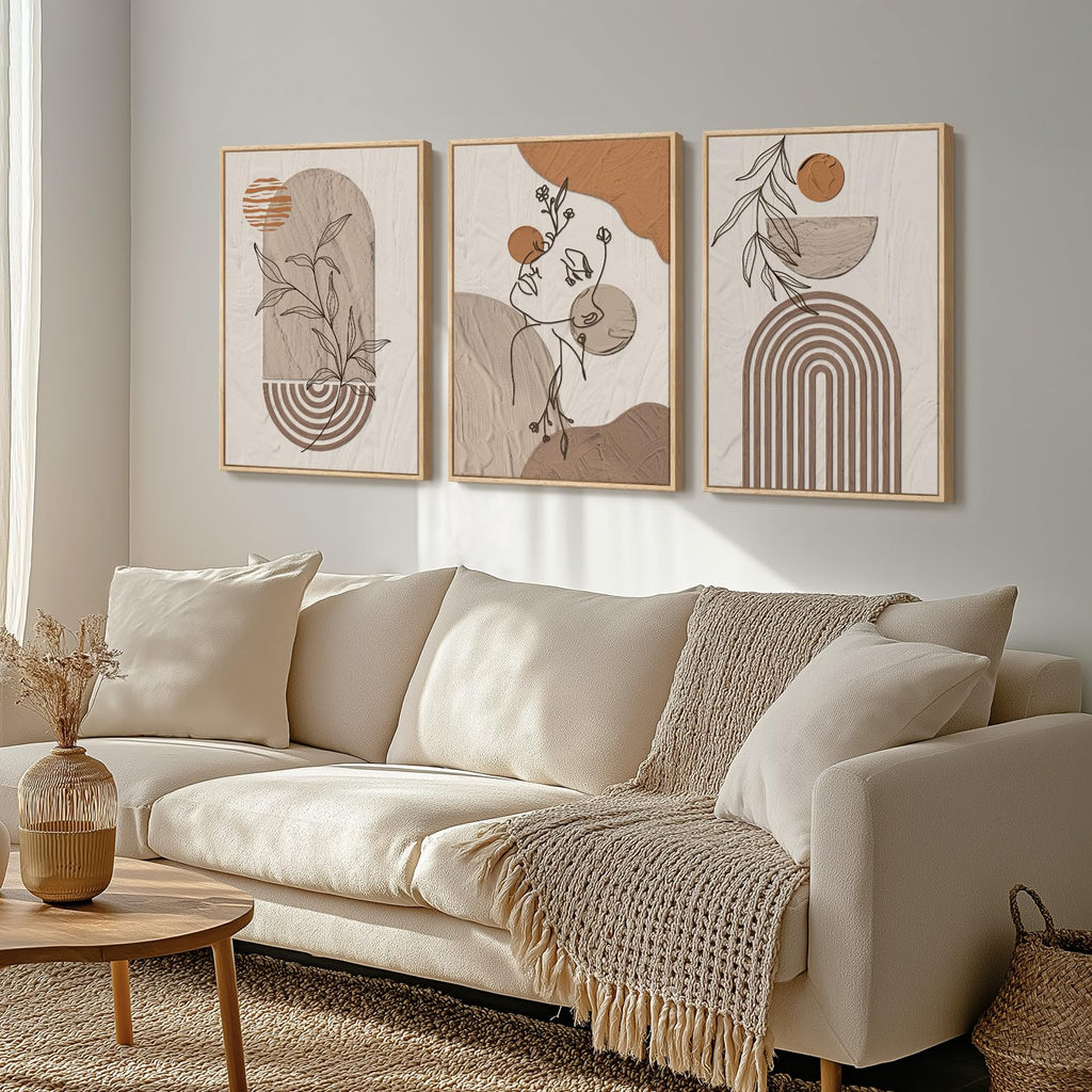 Large Framed Earth Tone Boho Abstract Wall Art, 20x30 Inch