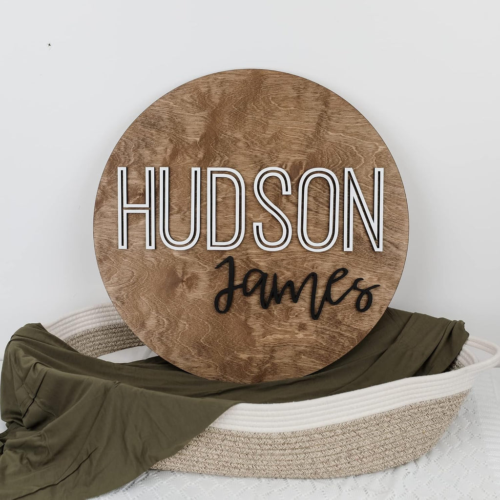 Round Nursery Name Sign, Personalized Wooden Wall Plaque, 12" 18" 24", 30" 3D Wall Art for Children & Kids Rooms