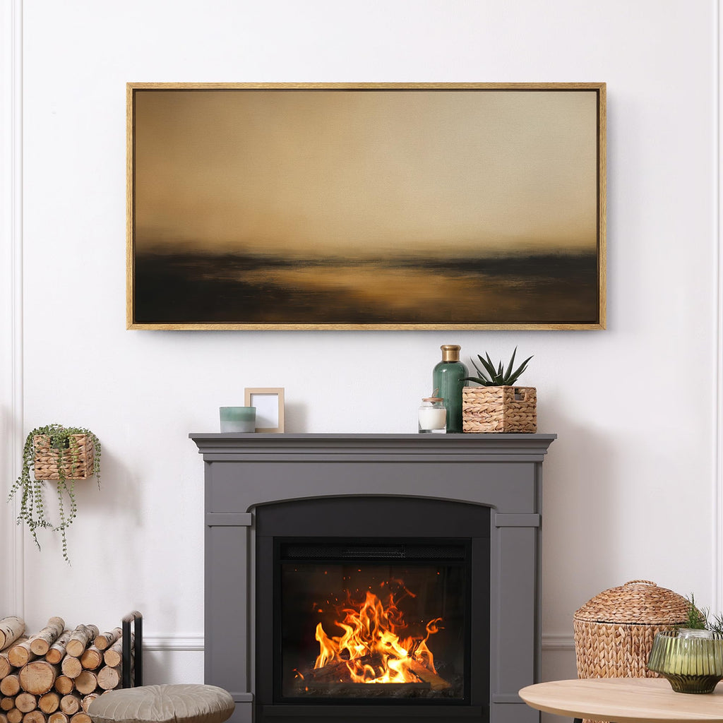Extra Large Framed Canvas Print Wall Art Warm Golden Brown Abstract Landscape Illustrations Modern Art Calm Warm