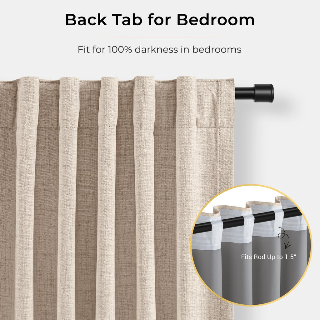 100% Blackout Curtains Oatmeal Linen Look Curtains 84 Inch Long