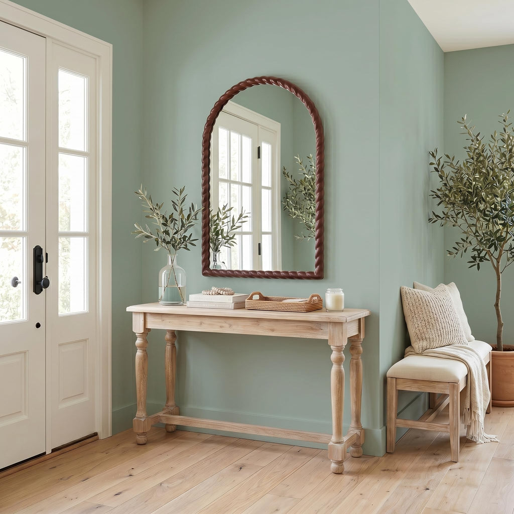 36"x24" Arched Solid Wood Farmhouse Decorative Wall Mirror
