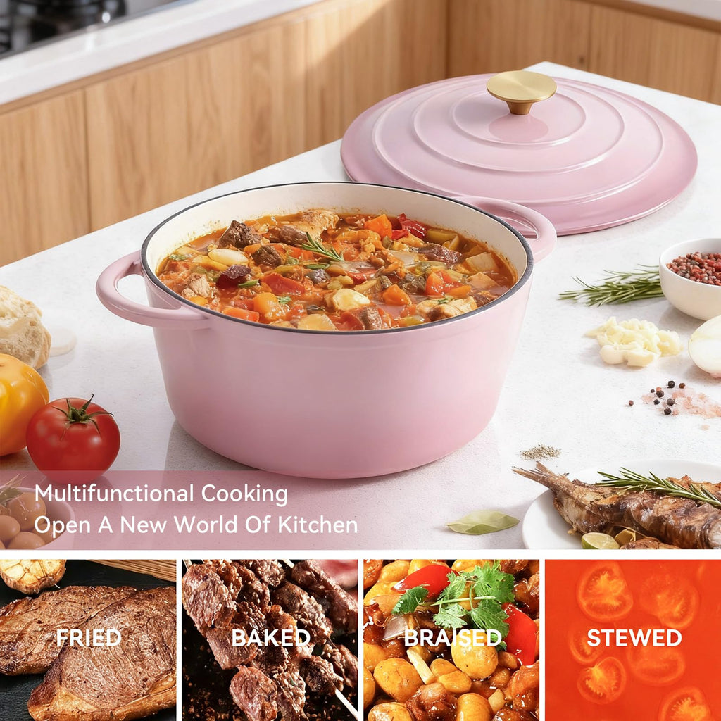 6 Quart Enameled Dutch Oven Pot with Lid, Cast Iron Dutch Oven with Dual Handles for Bread Baking, Cooking, Non-stick
