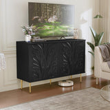 Sideboard Buffet Cabinet with 3D Flower Pattern, Accent Cabinet with 4 Doors & Adjustable Shelves