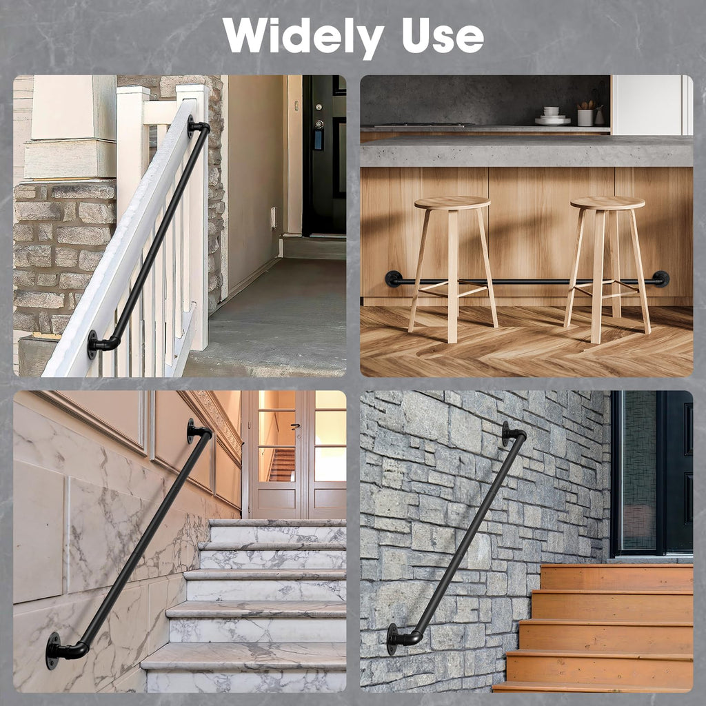 2Pack 4FT Stair Handrail 440LB Wall-Mount Metal Rail Indoor Outdoor