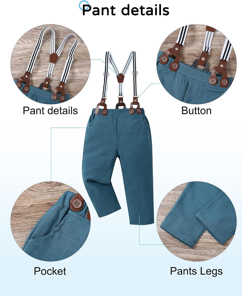 Toddler Baby Boy Clothes Suit Gentleman Wedding Outfits Formal Dress Shirt+Bowtie+Suspender Pants