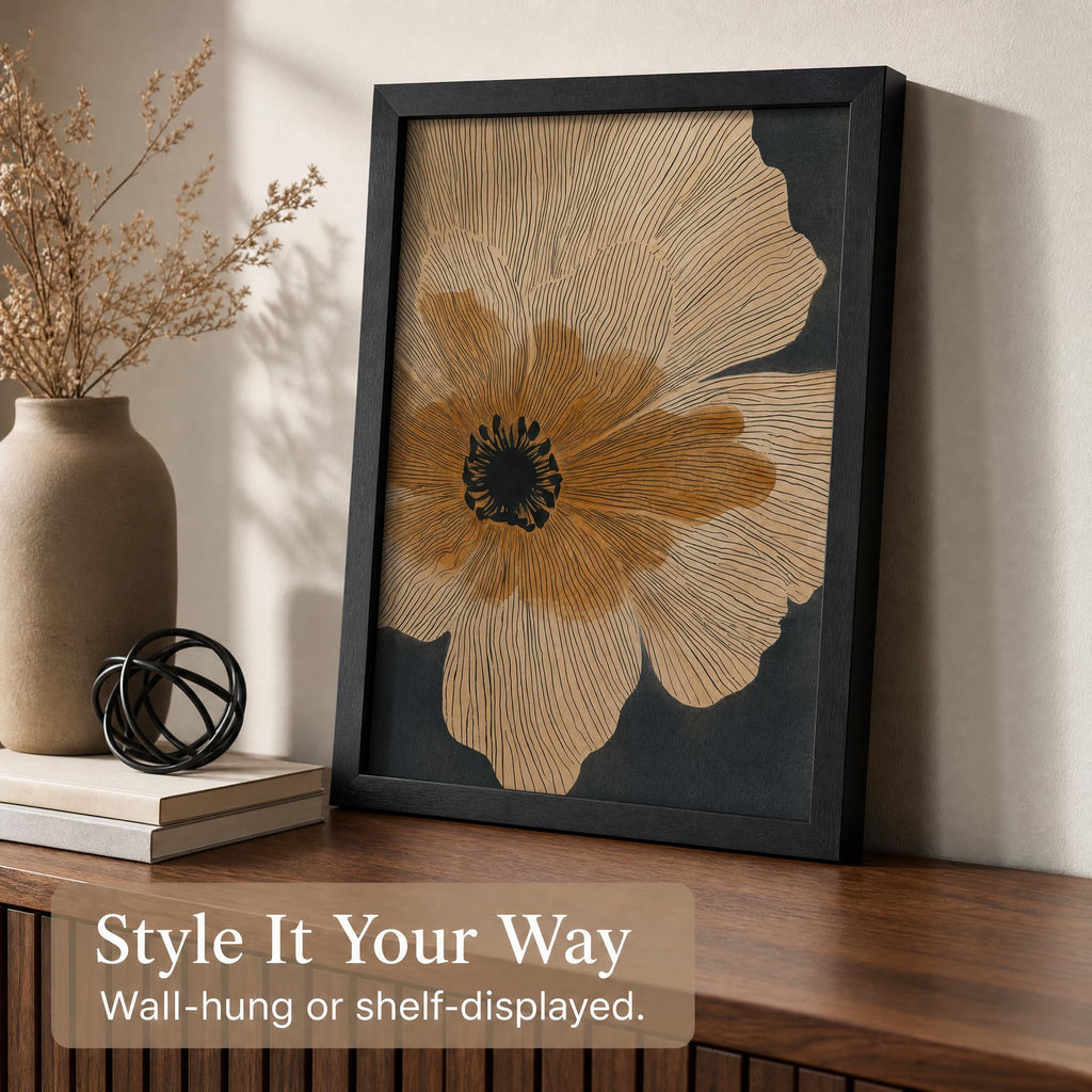Modern Abstract Botanical Wall Art Minimal Mid Century Floral Art Print Beige Orange Line Flower Painting Picture
