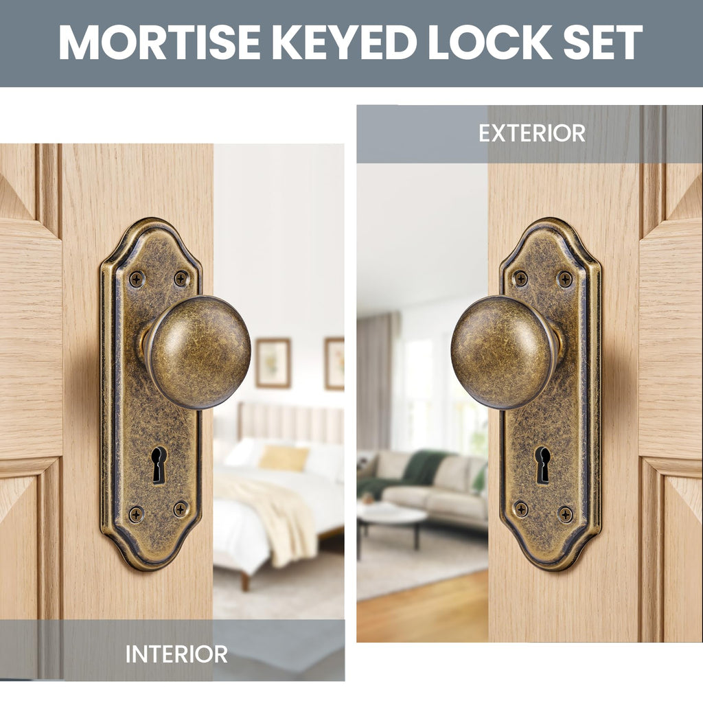 Mortise Lock Set for Interior Door, Antique Bronze Finish