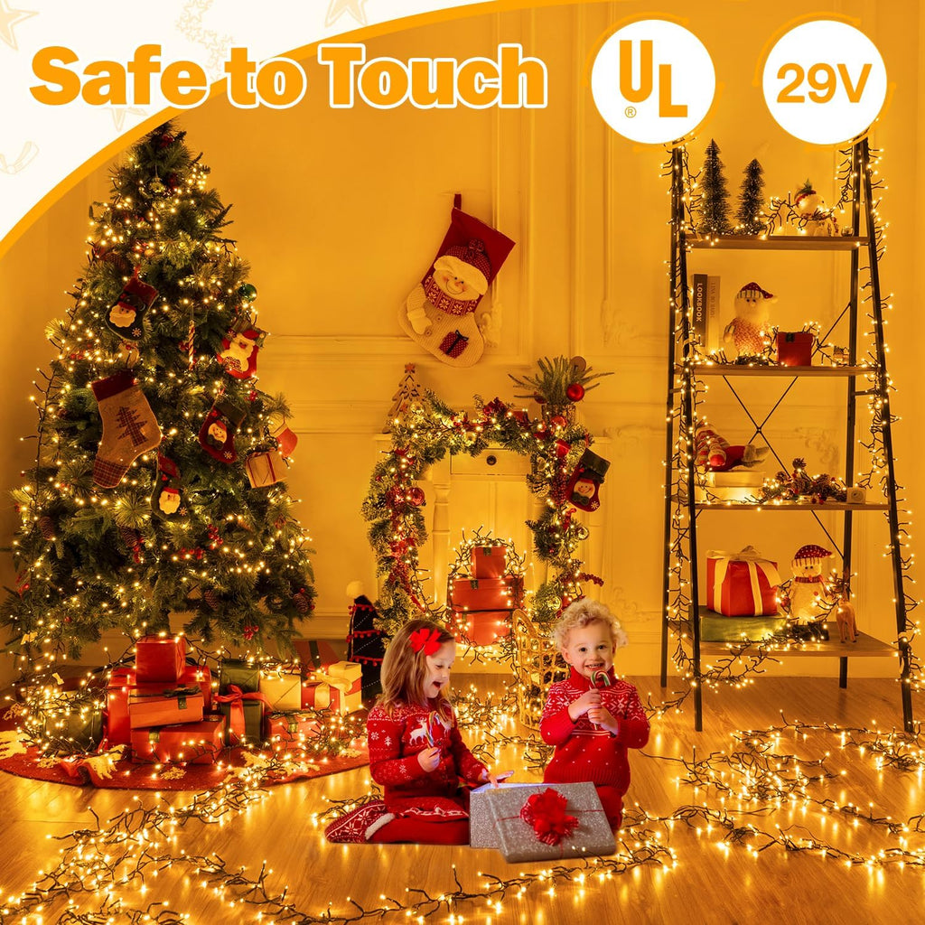 Cluster Lights Christmas 1000LED 49FT, Plug in Tree Light with Remote