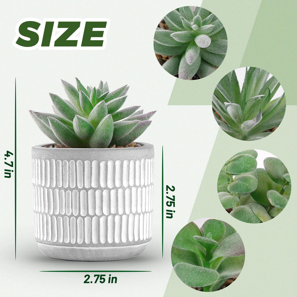 4 Pack Fake Plants in Striped Ceramic Pots Decor