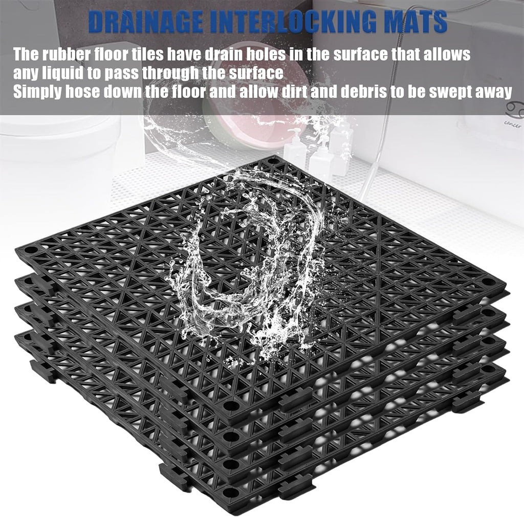 12” x 12” Drainage Interlocking Floor Tiles, 12 Pack Non-Slip Pool Deck Drain Mats for Flooring, Soft PVC Splicing