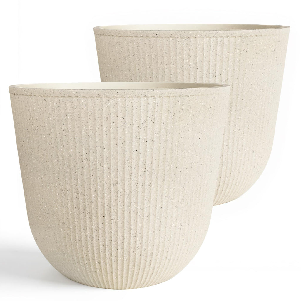 Large Outdoor Planters, Beige Plastic Round Big Plant Pots Set of 2