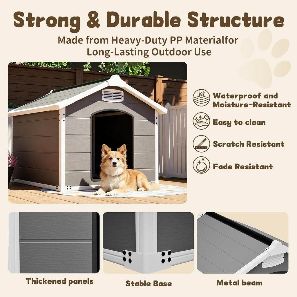 Large Dog House Outdoor Indoor, Waterproof Plastic Shelter, Air Vents