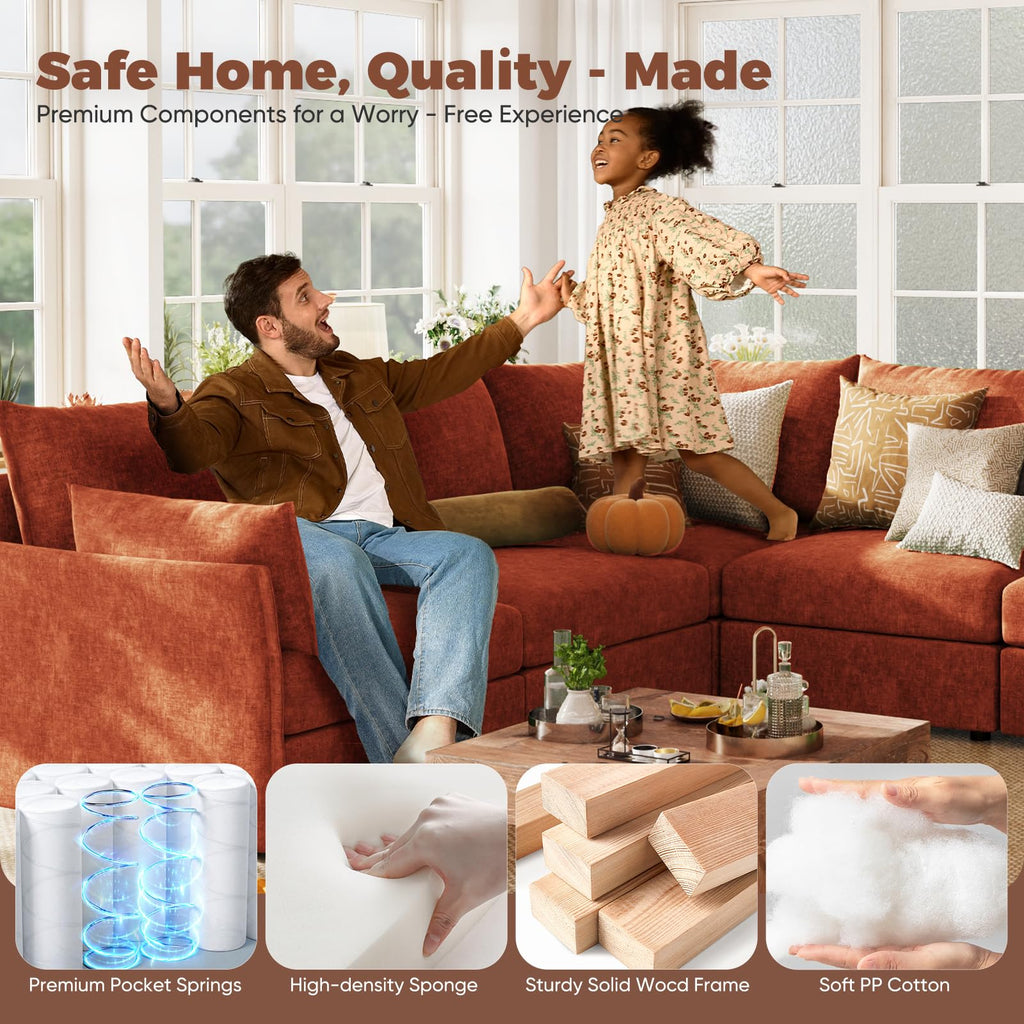 Luxury Modular Sectional Sofa, L-Shaped 3-Seat Couch with Storage Ottoman Deep Seat & Reversible Chaise Lounge