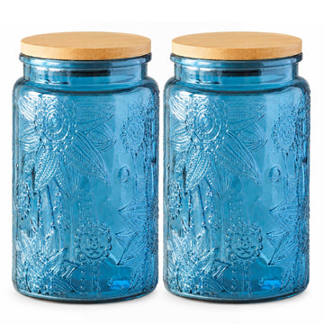 2 Pack Blue Glass Jars with Lids, 34oz Coffee Canister
