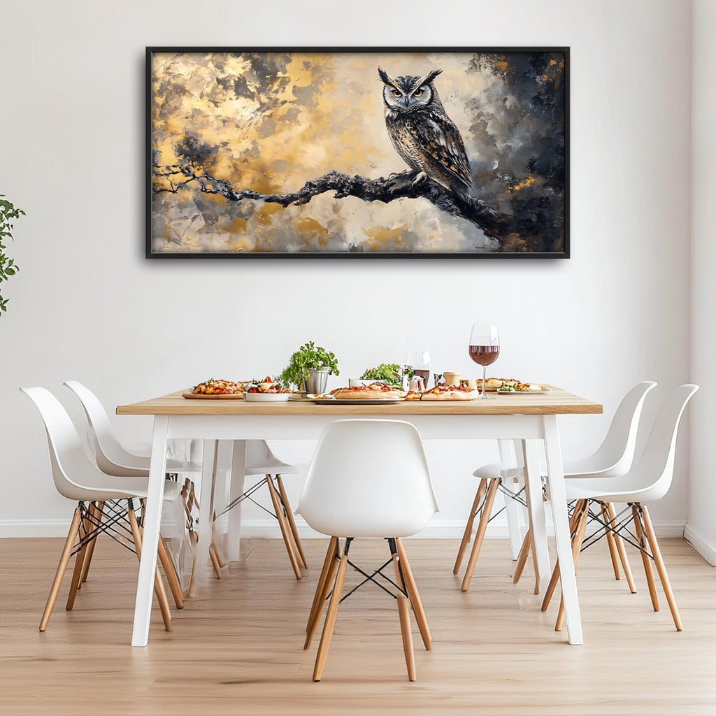 Owl Large Wall Art Framed Gold Wall Decor Mountain Owl Pictures Oversized Canvas Print Painting Modern Extra Large