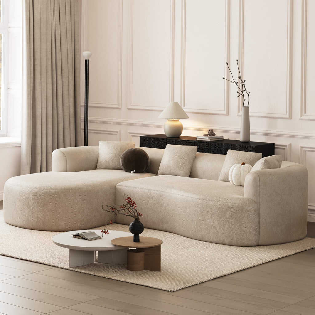 111" Oversized Boneless L-Shaped Sectional Sofa, Light Brown