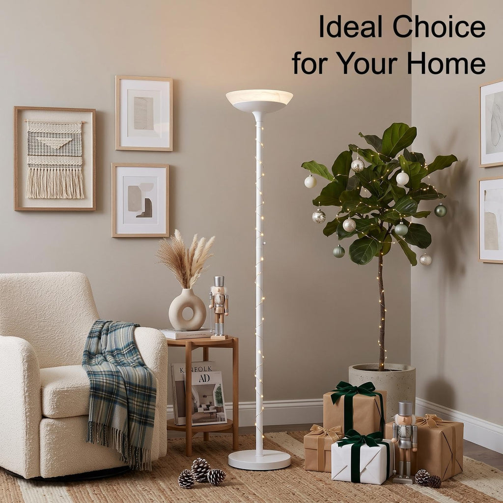 Torchiere Floor Lamp, 30W Super Bright LED Standing Lamp, Stepless Dimmable Pole Lamp with 3000K Lighting, Glass