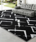 Black Modern Geometric Area Rug 8x10